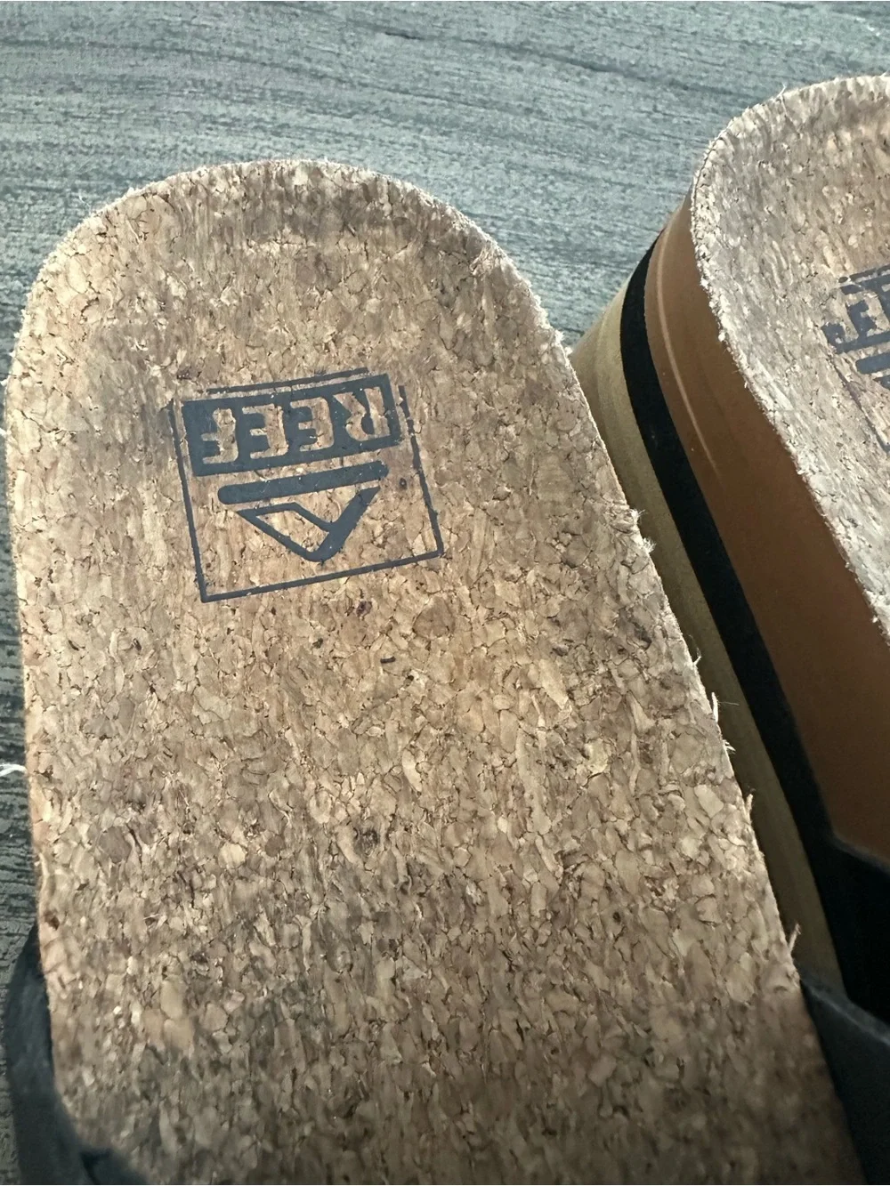 Reef Black‎ Logo Cork Footbed Slide